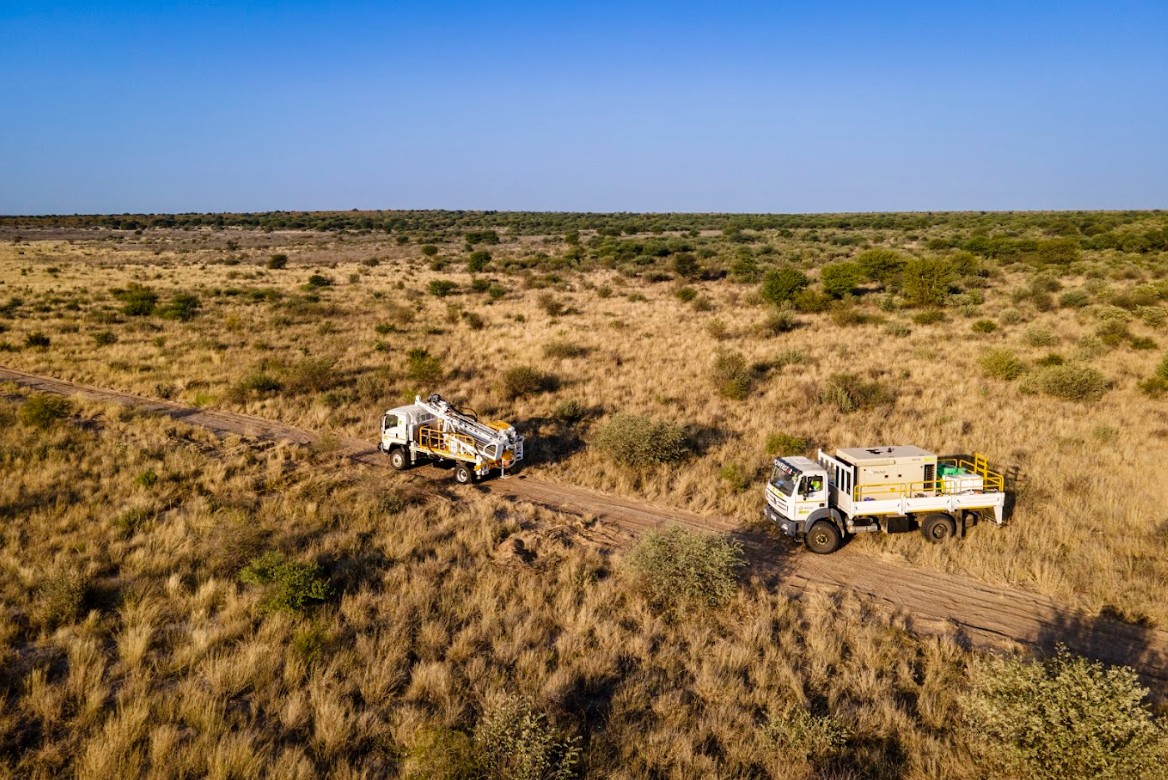 Drill trucks aerial view